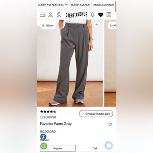 Djerf Avenue Favorite Pants Grey S (tailored fits a size xs)
